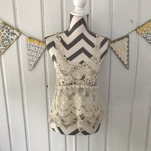 ISSI Natural Cream Crochet Lace Cotton Tank Top Festival Shirt